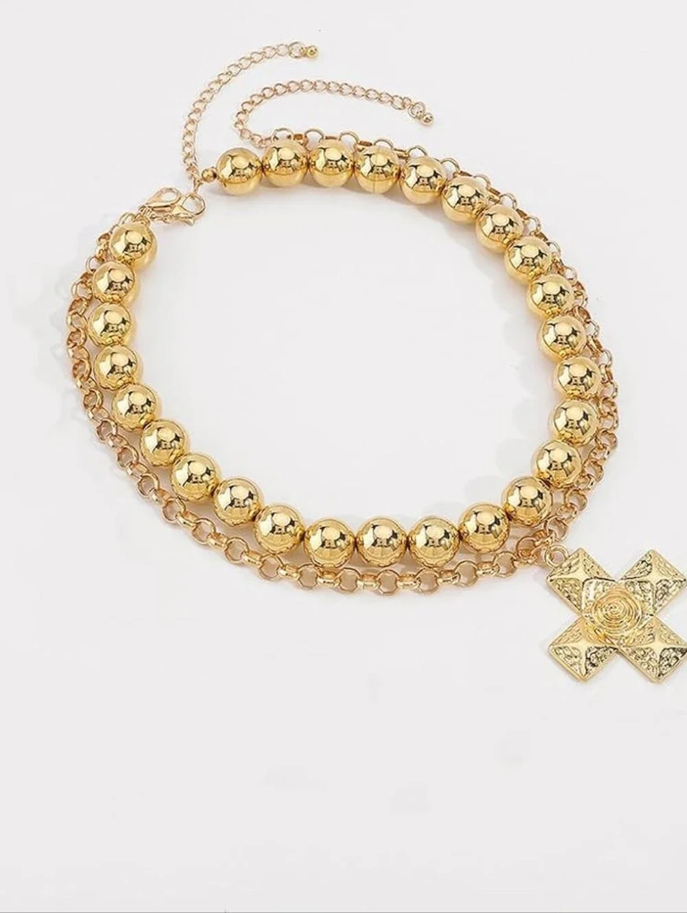 Chunky Cross Choker Necklace Layered